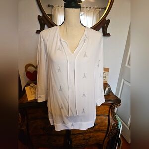 CHICO'S Size 3 (XL/16) Eiffel Tower Embroidered Top